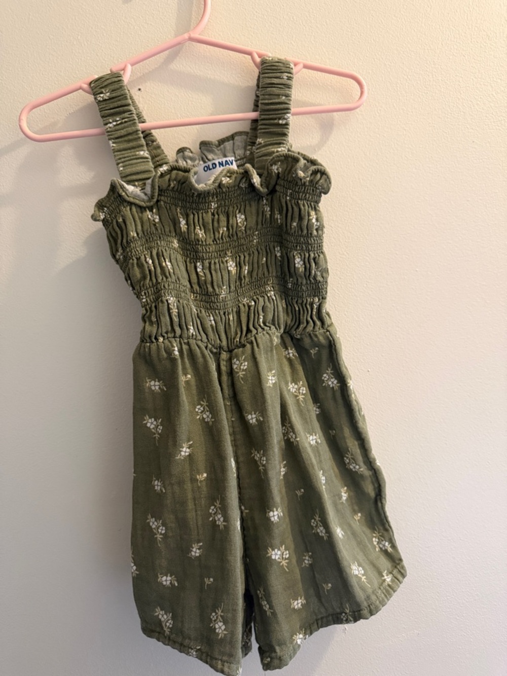Toddler Old Navy Olive Green Floral Smocked Romper